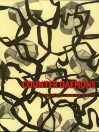 Counter Daemons by Roberto Harrison, Book cover showing thick black lines and cubes drawn in charcoal over yellow background.