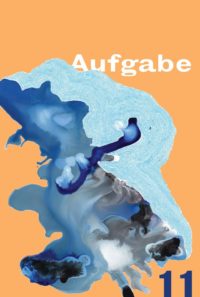 Afugabe 11 cover. Splotchy shades of blue marble pattern disintegrating into pale orange background.