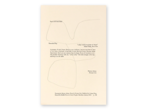 "Actualities" Broadside, excerpted poem in the middle with large line drawing in the background