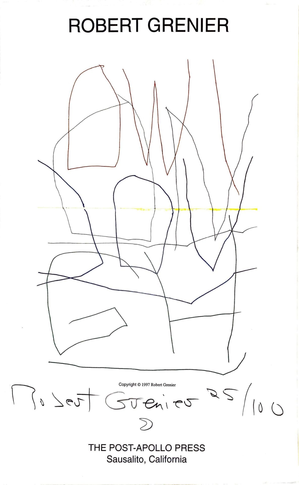 cover of OWL ON BOUGH by robert grenier, white background with handwritten lettering, as if drawn by a child