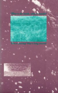 cover of O Two anthology edited by Leslie Scalapino, bright teal rectangle with scratch marks at top center with light brown-purple background and white smudges