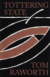 cover of Tottering State by Tom Raworth, black background with white and light brown creating the shape of a simplified eye