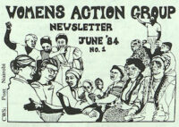 Womens Action Group Newsletter ad with image of multiracial group of women sitting and talking together