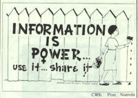 cartoon of woman painting a picket fence with the slogan information is power use it share it