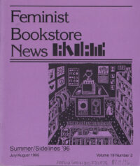purple FBN cover with drawing of the interior of a feminist book store