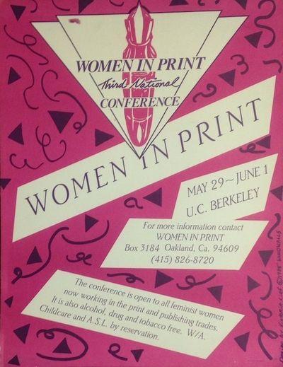 Women in Print Third National Conference poster with pink background and pink fountain pen in the middle 