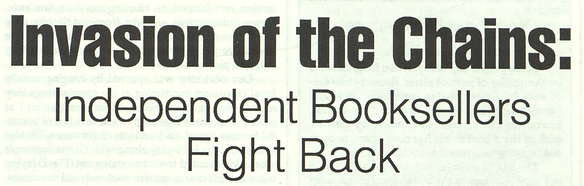 Headline reads Invasion of the Chains Independent booksellers fight back